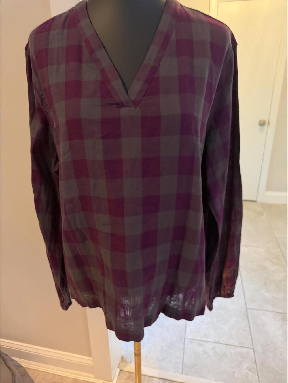 NWT PACT Organic Cotton Plaid Purple and Gray Check Pullover top XL